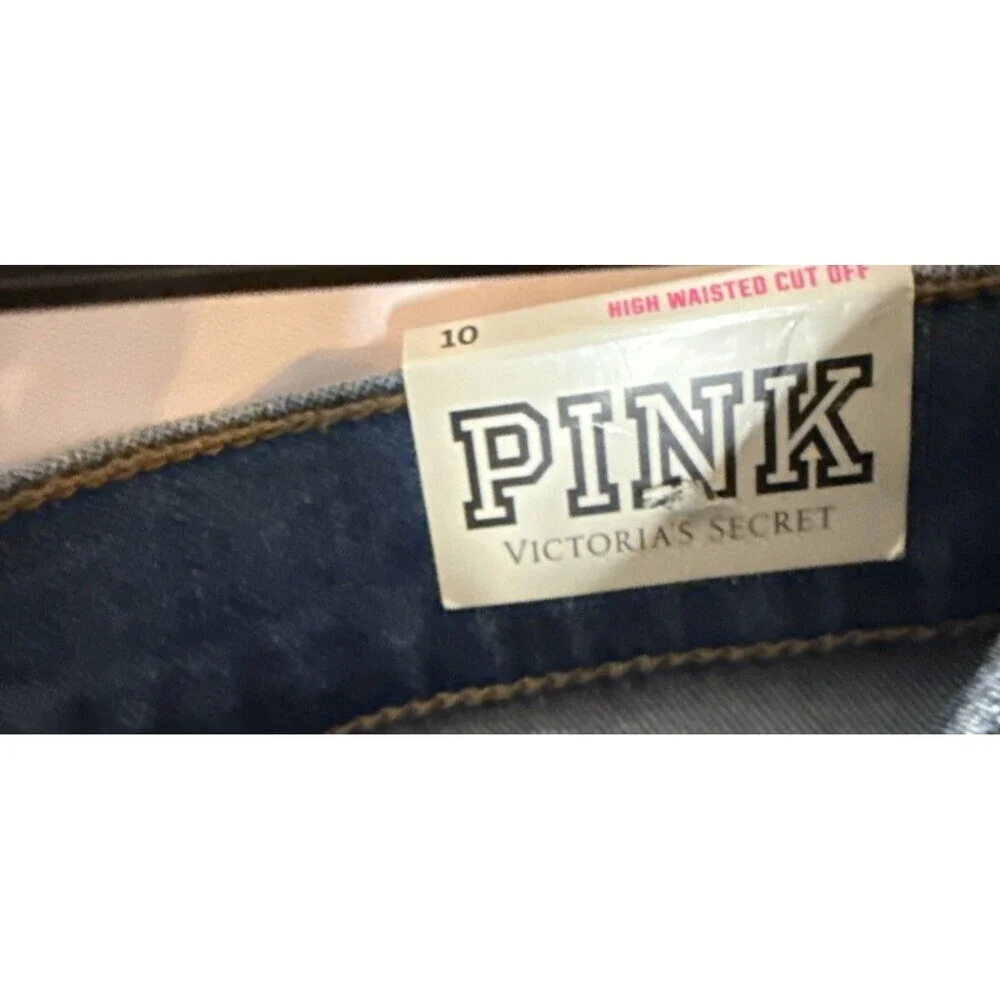 Pink Victoria Secret High‎ Waisted Cut off Shorts Womens 10 Blue Denim Frayed
